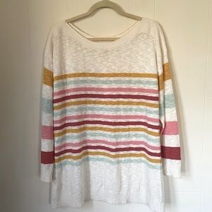 Talbots Plus Boatneck Sweater 3/4 sleeve cream rainbow stripe Women’s size 1X